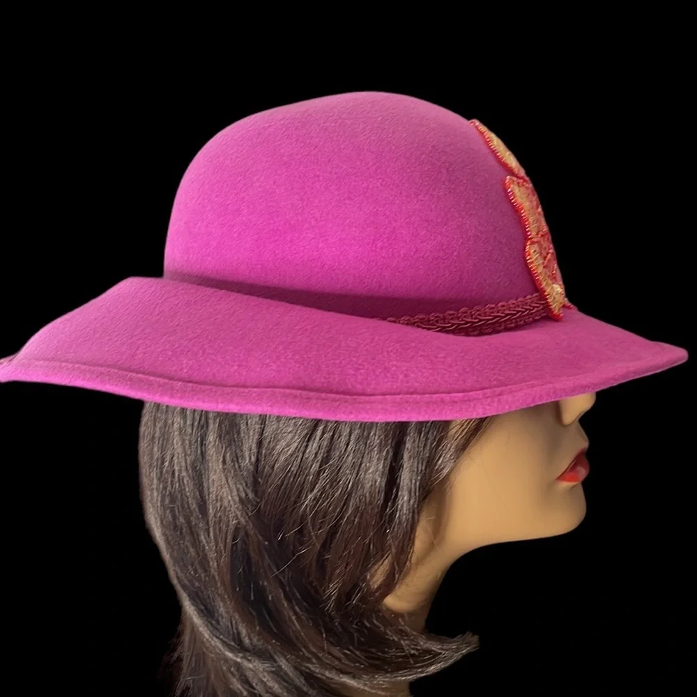 Vintage Fushia Wool Hat with Flower - Picture 13 of 16